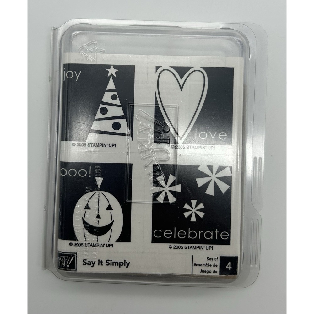 Stampin Up! Say It Simply Wood Mounted Rubber‎ Stamp Holiday 2005 Retired Unused